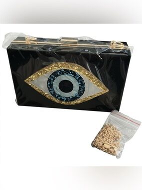 Hamsa Evil Eye Black Glitter Resin Fashion Purse clutch or crossbody